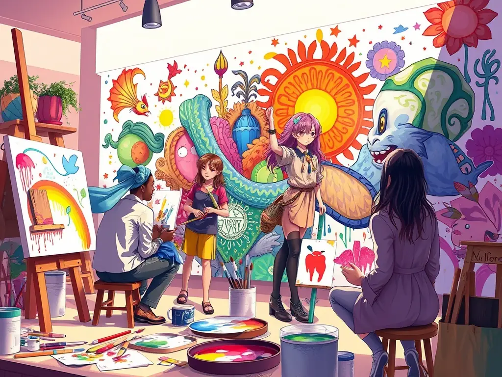 A dynamic shot of artists collaborating on a large-scale mural project at DOMAINE DE BEAULIEU RIP, highlighting the collaborative spirit and community involvement in creating public art.